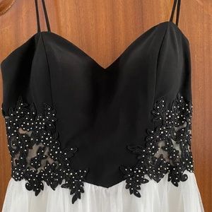 BA Nites white chiffon with black beaded bodice